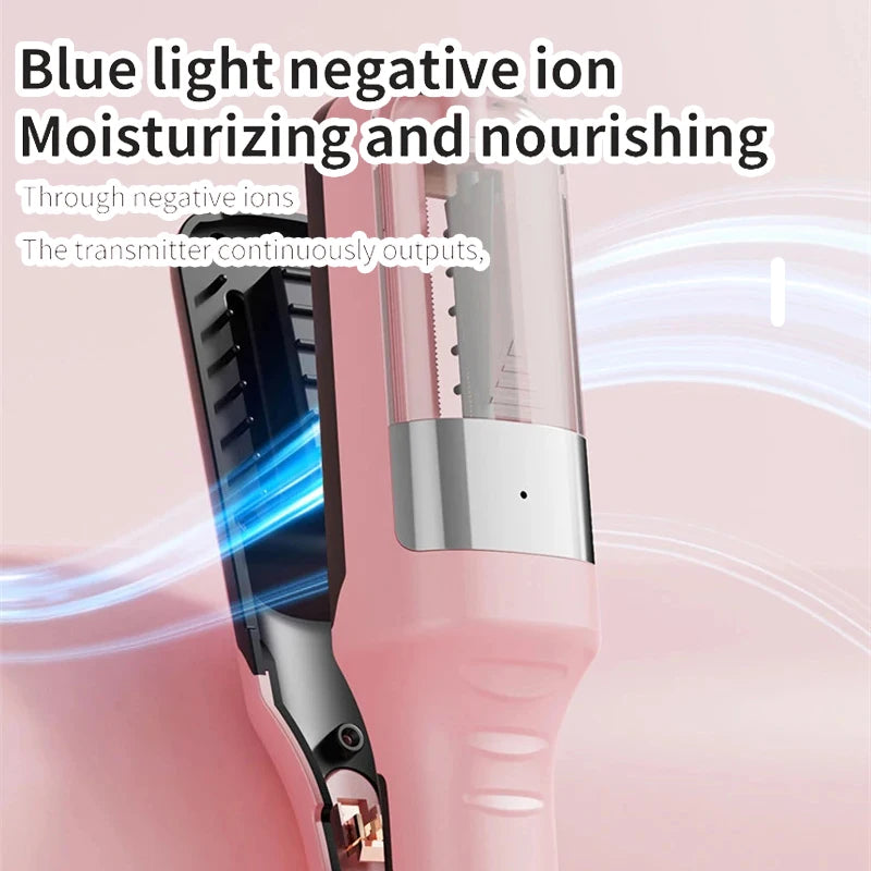 Pink hair trimming device with a blue light graphic effect near the chamber