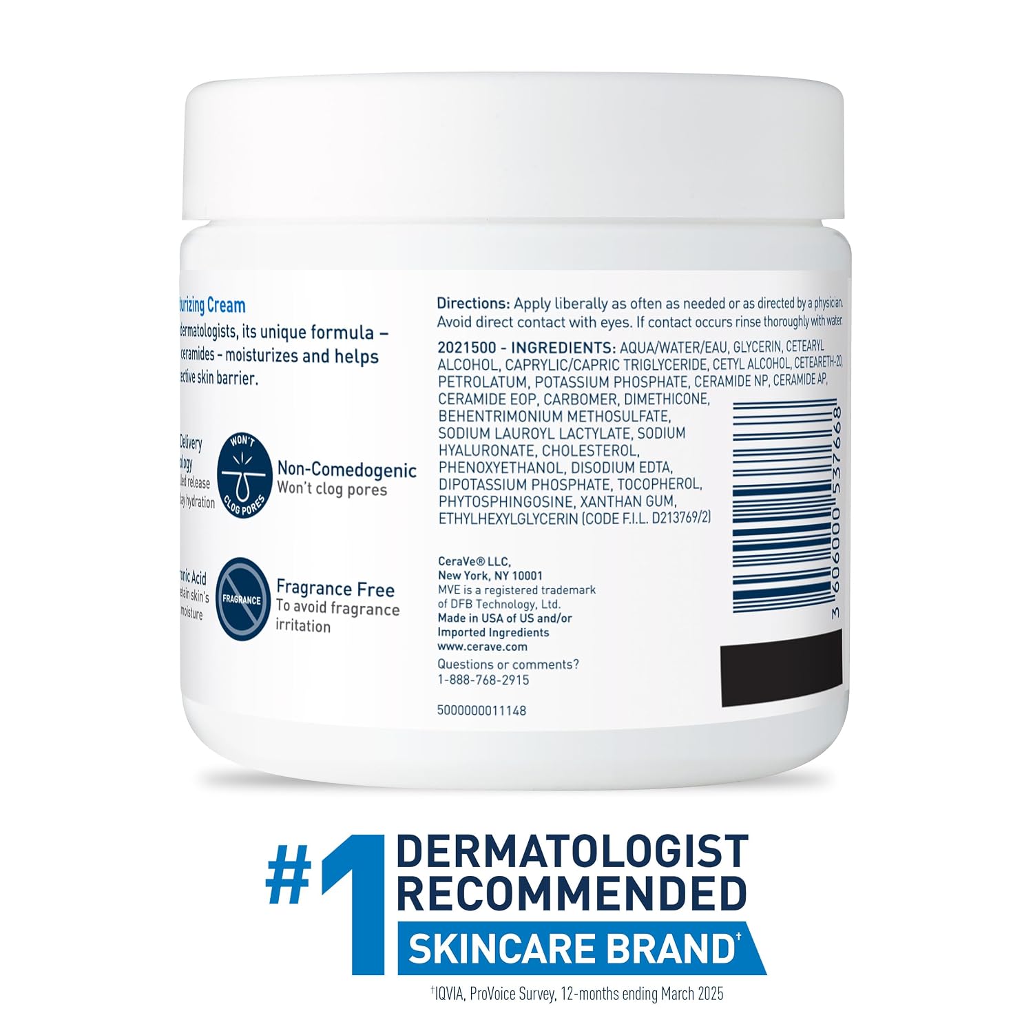 Moisturizing Cream, Face Moisturizer & Body Cream, Skin Care, 19Oz | Hyaluronic Acid for Instant Hydration, Skin Barrier Repair, Ceramide Moisturizer, Fragrance Free, Non-Comedogenic, Daily Use